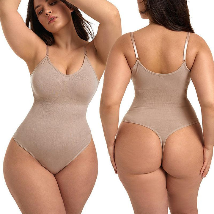 Body Shapewear Damen Bodysuit – Tanga-Design BurlyWood Vorder und Rückansicht