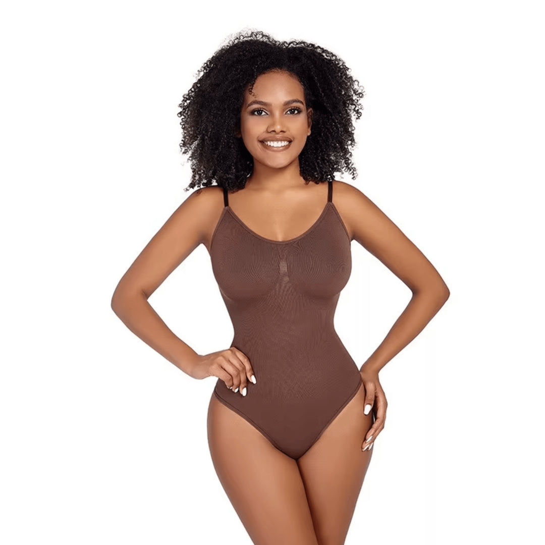 Body Shapewear Damen Bodysuit – Tanga-Design Saddlebrown Vorderansicht