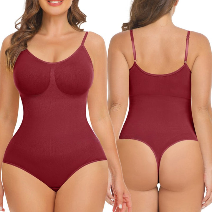 Body Shapewear Damen Bodysuit – Tanga-Design Rot Vorder und Rückansicht