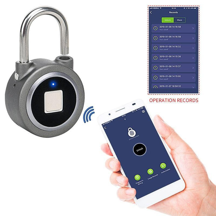 Fingerabdruck Schloss aus Edelstahl - Vorderansicht - App-Control: Entsperren via Smartphone und Protokollierung wenn das Schloss entsperrt wurde.