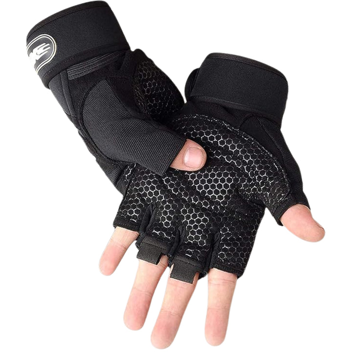 Fitness Handschuhe mit Handgelenkstütze –  Black Handfläche: gepolstert und rutschfest.