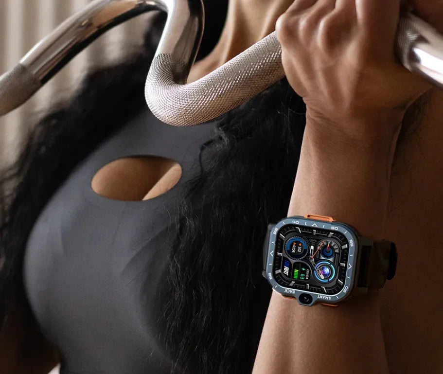 Smartwatch Ultra Pro am Handgelenk waehrend Fitness